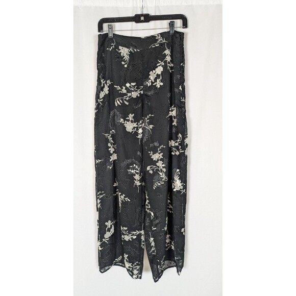 Lulus Pants M Women's Black White Floral Woven Wide Leg Lined Ankle Length Chic - Picture 2 of 9